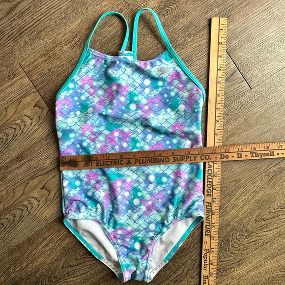 Girls SPEEDO Mermaid 1pc Swimsuit M Blue Green - Picture 8 of 8